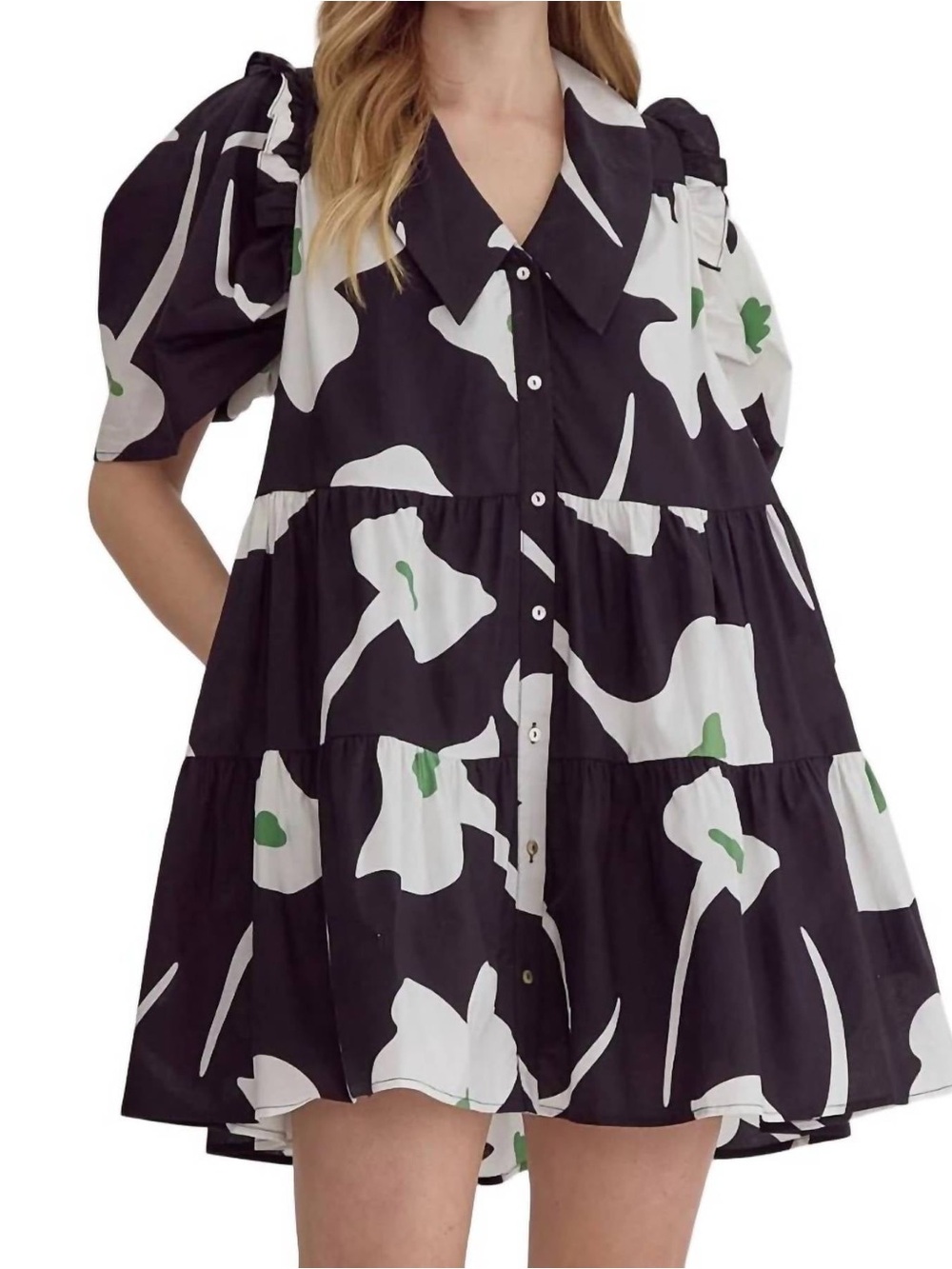 Entro Floral Peter Pan Collar Tiered Mini Dress